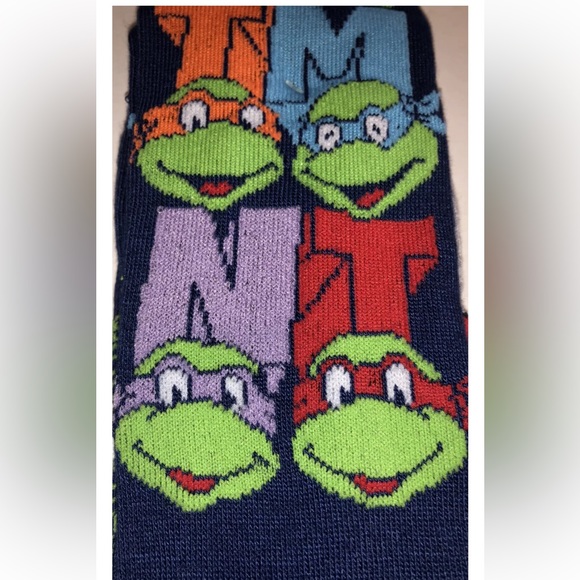 Teenage Mutant Ninja Turtles Crew Socks 2 Pair Men's 6-12 Blue Gray w TMNT Faces - Picture 2 of 11